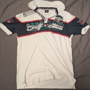 Camp David Racing White and Blue Polo Shirt